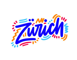 Zurich handwritten city name.Modern Calligraphy Hand Lettering for Printing,background ,logo, for posters, invitations, cards, etc. Typography vector.