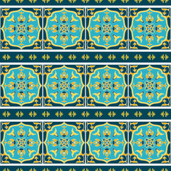 Vintage tile pattern vector border seamless with floral ornaments. Mexican talavera puebla ceramic motif texture. Majolica mosaic background for kitchen wall or bathroom floor.