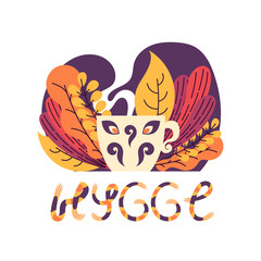 Flat hygge scene with lettering.