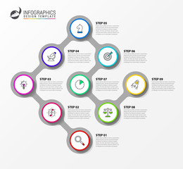 Fototapeta na wymiar Infographic design template. Timeline concept with 9 steps
