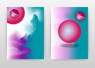 Geometric red round 3d elements on cyan purple brushed design for annual report, brochure, flyer, poster. Brush background vector illustration for leaflet. Business abstract A4 brochure template.