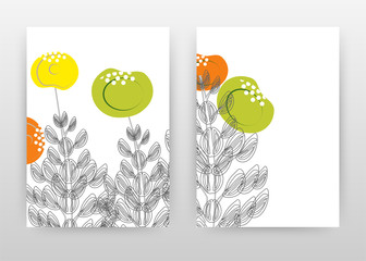 Colorful green orange yellow flowers design for annual report, brochure, flyer, poster. Sketch flowers background vector illustration for flyer, leaflet, poster. Business abstract A4 brochure template