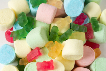 Marshmallows and marmalade. Marmalade bears at the marshmallow pole.