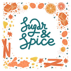 Sugar and spice lettering in square decorative frame
