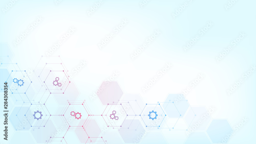 Poster technology background with flat icons and symbols. concept and idea for internet of things, communic