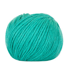 Turquoise ball of wool yarn isolated on a white background. Space for text.