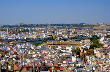 Fototapeta na wymiar From the top of the Space Metropol Parasol (Setas de Sevilla) one have the best view of the city of Seville, Spain. It provides a unique angle over the old city center and the cathedral.