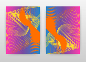 Yellow orange waved lines on blue magenta abstract design of annual report, brochure, flyer, poster. Colorful background vector illustration for flyer, leaflet, poster. Business A4 brochure template.