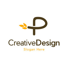 Initial P Letter with Wheat Grain for Bakery, Letter P Wheat Logo Design Vector Icon Graphic Illustration