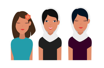 set of fashion women with hairstyle and blouse