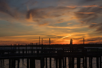 Sunset on Long Beach, New York. Long beach at the evening. Summer weather