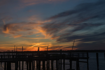 Sunset on Long Beach, New York. Long beach at the evening. Summer weather