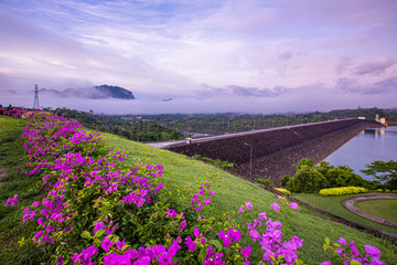 Beautiful morning at the viewpoint of Ratchaprapha Dam, Thailand