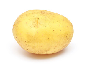 Young potato isolated on white background. Harvest new. Flat lay, top view