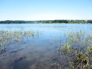 landscape with lake and blue sky