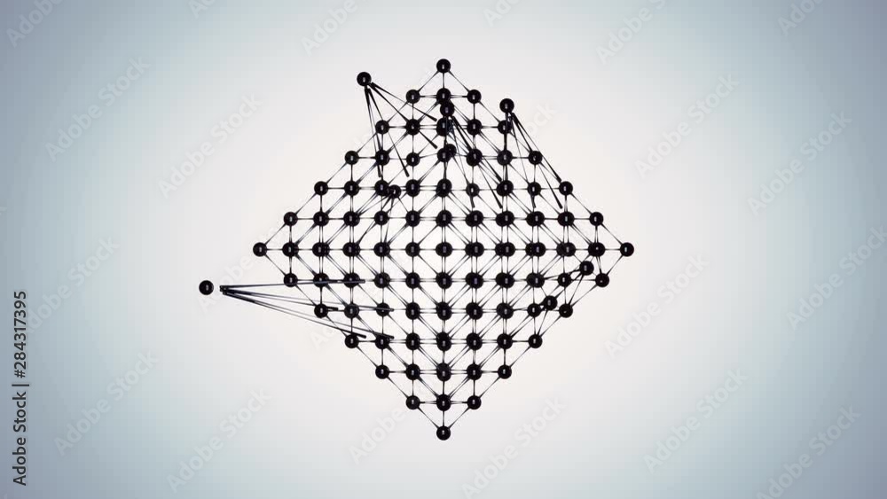 Poster Futuristic animation of molecule structure. Scientific animation for your banner, text. Molecule consists of atoms chemical element. Abstract sc-fi concept. 3D render loop animation