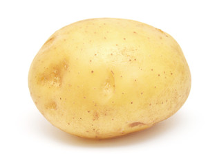 Young potato isolated on white background. Harvest new. Flat lay, top view