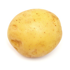 Young potato isolated on white background. Harvest new. Flat lay, top view