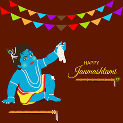Vector illustration of a Background or Brochure for indian festival of Happy Janmashtami Celebration.