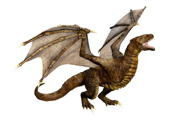 3D Rendering Fairy Tale Dragon on White