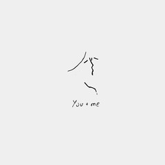 You plus me, handwritten inscription and boy and girl kiss
