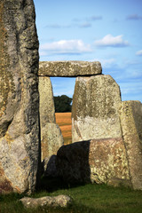 Close up of a few of the stones in the prehistoric site of Stonehenge on the Salisbury plain in...