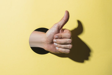 Front view hand holding like sign