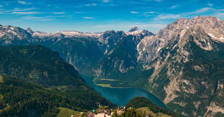 Beautiful alpine view with the Koenigssee at the famous Jenner summit near Berchtesgaden, Bavaria, Germany