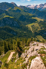 Fototapeta na wymiar Beautiful alpine view at the famous Jenner summit near Berchtesgaden, Bavaria, Germany