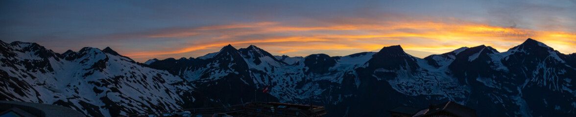 High resolution stitched panorama of a beautiful alpine sunset view at the famous Grossglockner High Alpine Road, Salzburg, Austria