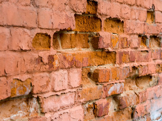 Break bricks in a brown wall, Old and rusty texture