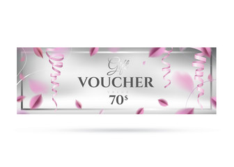 Gift voucher template design with leaves and ornate decoration
