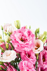 A bouquet of flowers eustoma on a white background