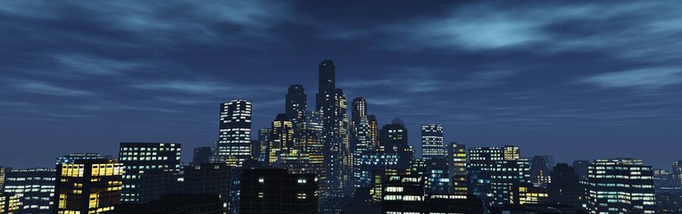 Fototapeta na wymiar Evening city. Modern city in the evening. Night city at sunset. Banner. , 3d rendering