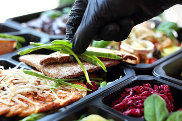 Meal prep. Appetizing lunch boxes. A balanced healthy diet