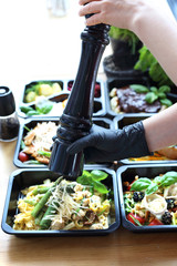 Meal prep. Appetizing lunch boxes. A balanced healthy diet