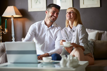 Businesswoman and businessman in office