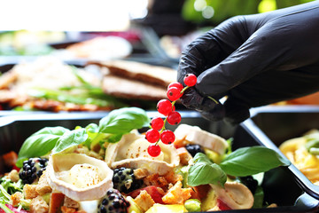 Catering. Appetizing lunch boxes. Food delivered to your doorstep