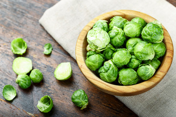 brussels sprouts in a wooden plate
