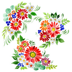 Bouquet floral botanical flowers. Watercolor background set. Isolated bouquets illustration element.