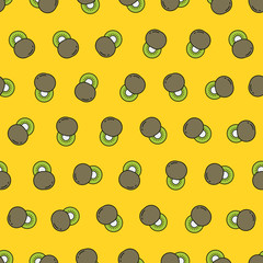Seamless Kiwi Pattern on Yellow Background
