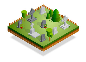 Isometric cemetery isolated on white for web.