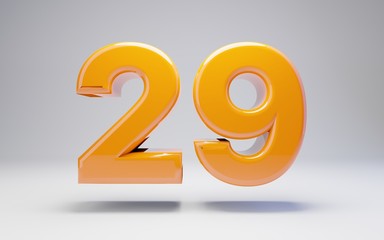 Number 29. 3D orange glossy number isolated on white background.