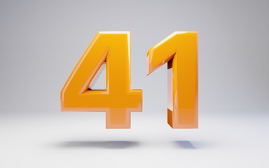 Fototapeta premium Number 41. 3D orange glossy number isolated on white background.