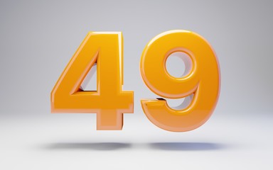 Number 49. 3D orange glossy number isolated on white background.