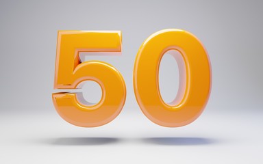 Number 50. 3D orange glossy number isolated on white background.