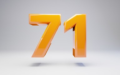 Number 71. 3D orange glossy number isolated on white background.