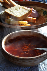 Ukrainian borscht and homemade bread