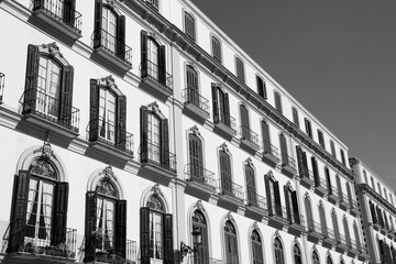 Malaga, Spain. Black and white photo.