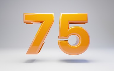 Number 75. 3D orange glossy number isolated on white background.